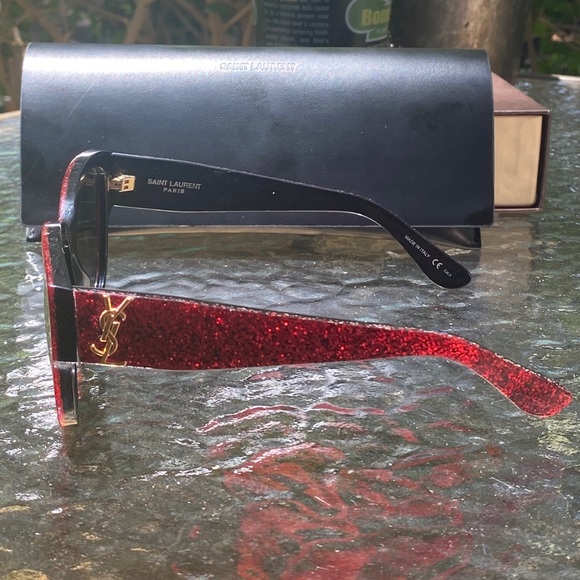 YVES SAINT LAURENT Red Glitter YSL Gold Sunglasses - Picture 12 of 16